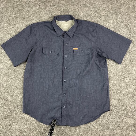 Orvis Shirt Mens XL Navy Short Sleeve Button Front Casual Lightweight Pockets - Picture 1 of 7
